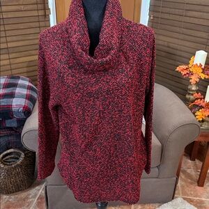 Ruby Rd. Red and Black Cowl Neck Sweater
